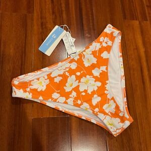 Cupshe Bikini Bottom Swim Orange White Floral Beach Swimwear New Size Small